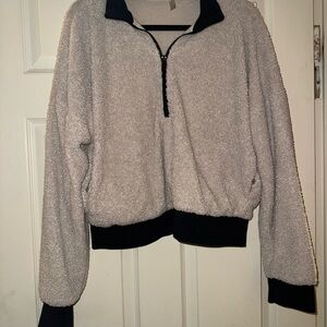 Fabletics cream Teddy Jacket with Black Accents